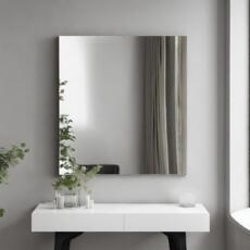 Woonkamerspiegel vierkant en verzilverd.